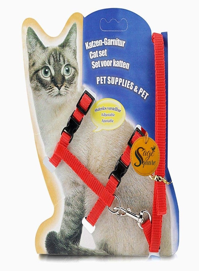 Sage Square Durable & Adjustable Harness with Leash Rope Set for Cat (Red) - Image 1